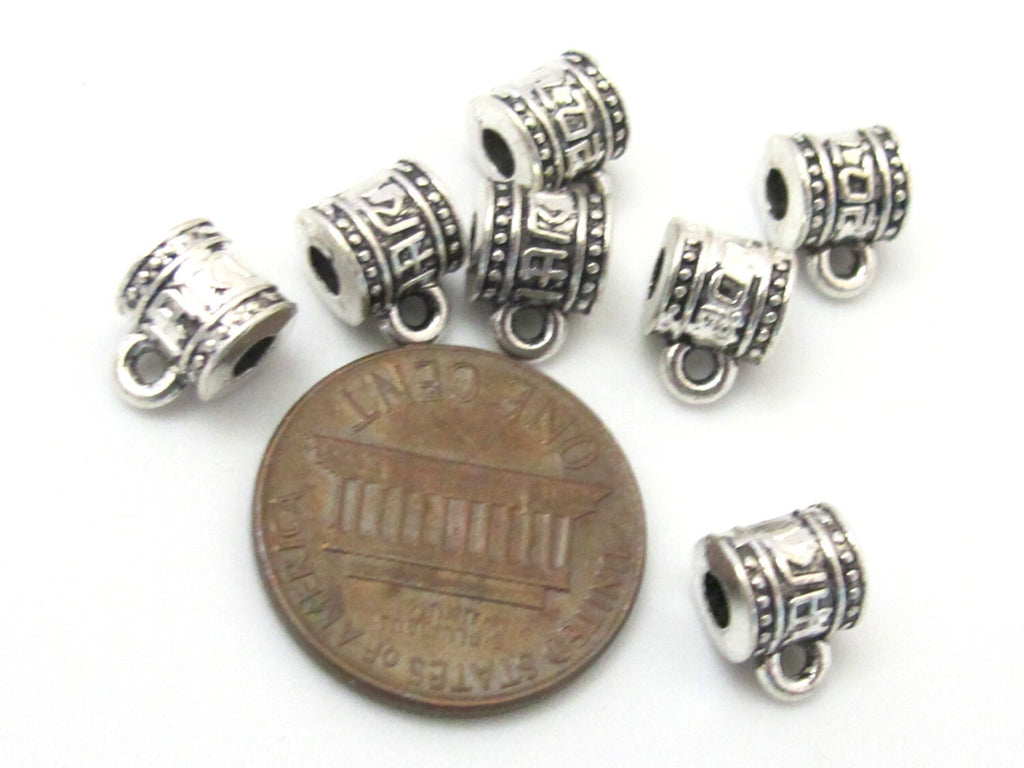 5 tibetan script silver tone plated connector bail beads 7 mm x 9 mm - CM091
