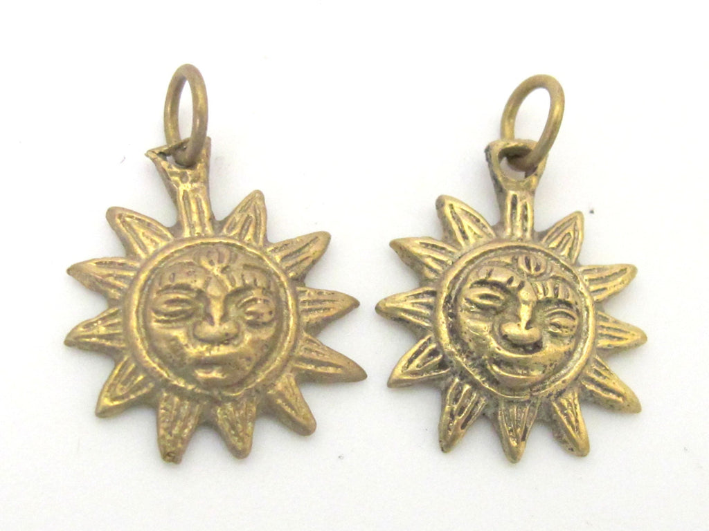 2 Pendants - Small size solid brass Sun Pendants charms from Nepal - CP058 Custom Design Copyright Nepalbeadshop