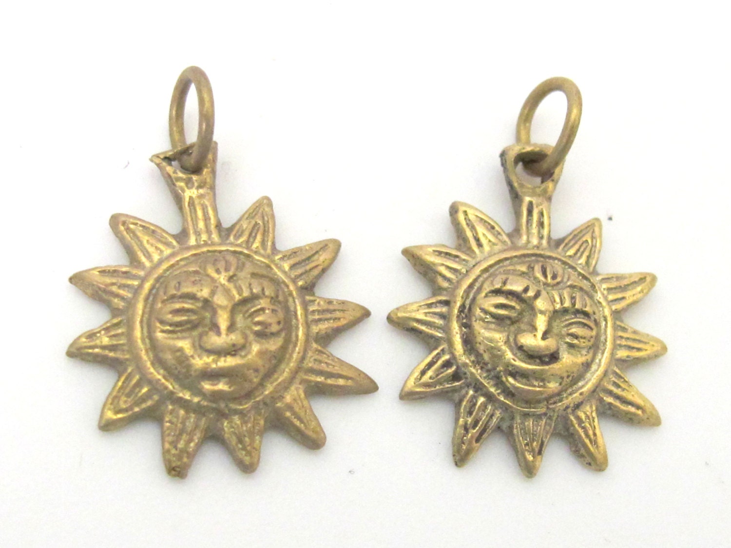 2 Pendants - Small size solid brass Sun Pendants charms from Nepal - CP058 Custom Design Copyright Nepalbeadshop
