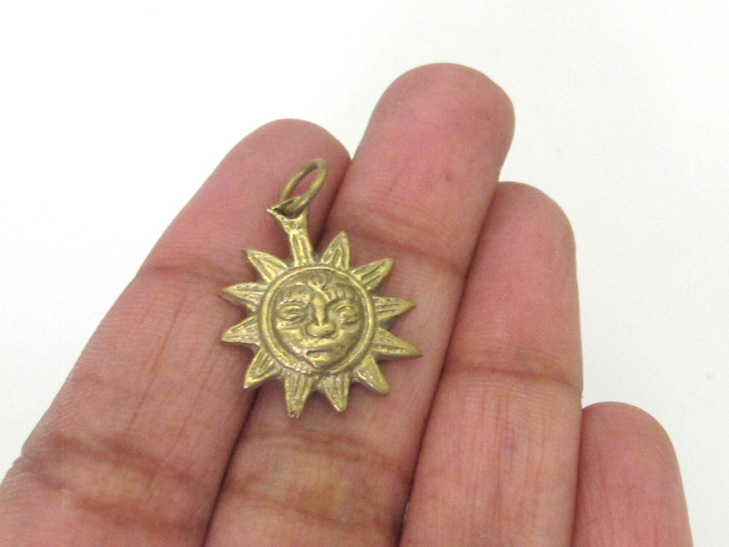 2 Pendants - Small size solid brass Sun Pendants charms from Nepal - CP058 Custom Design Copyright Nepalbeadshop