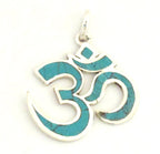 Tibetan silver plated Om pendant with turquoise inlay - PM265