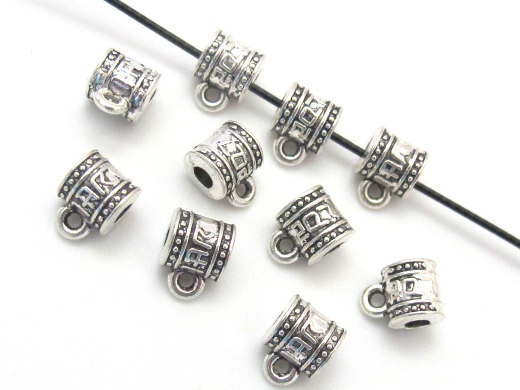 5 tibetan script silver tone plated connector bail beads 7 mm x 9 mm - CM091