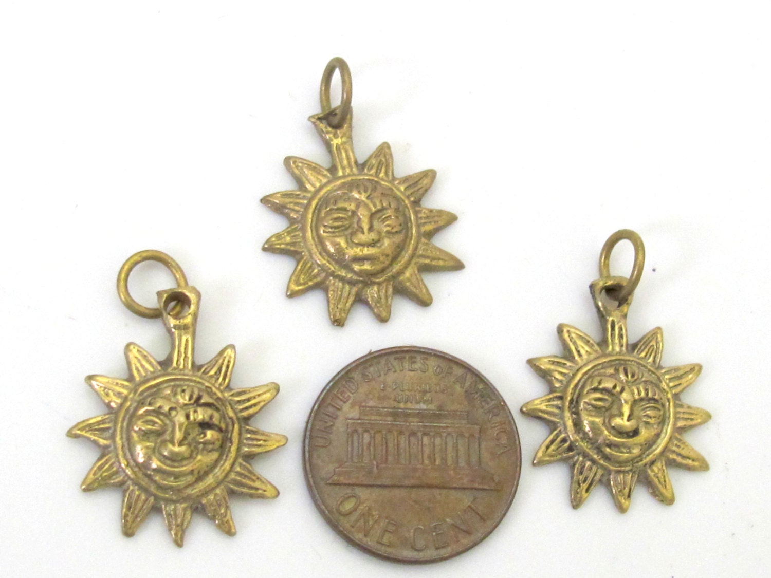 2 Pendants - Small size solid brass Sun Pendants charms from Nepal - CP058 Custom Design Copyright Nepalbeadshop