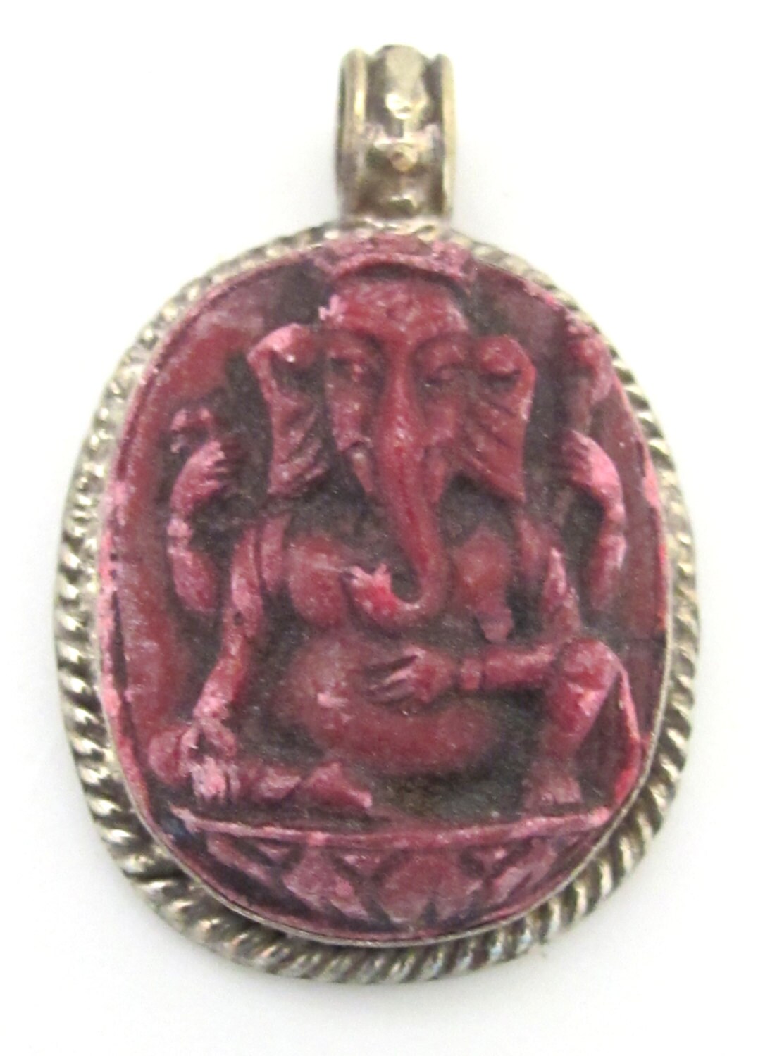 1 pendant - Oval shape red Ganesha pendant - PS004D
