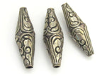 2 BEADS - Tibetan silver bicone shape floral repousse ethnic beads from Nepal - BD641A