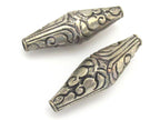 2 BEADS - Tibetan silver bicone shape floral repousse ethnic beads from Nepal - BD641A