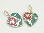 1 pendant - Small size Tibetan silver plated heart shape OM pendant with turquoise coral inlay - PM266