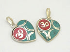 1 pendant - Small size Tibetan silver plated heart shape OM pendant with turquoise coral inlay - PM266