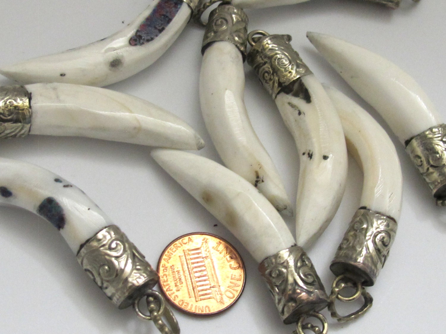 3 Pendants lot- Tibetan silver capped Naga Conch shell pendant - PM268