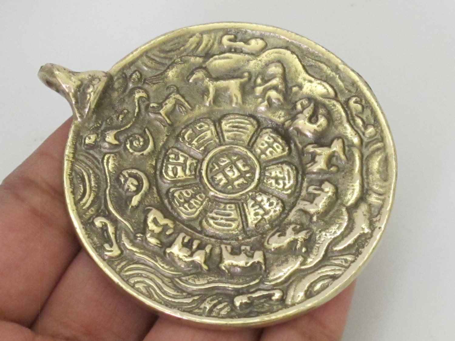 1 pendant - Large 58 mm wide Tibetan Om with calendar timeline wheel Solid Brass pendant - CP062