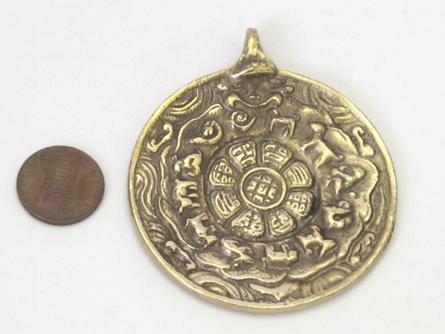 1 pendant - Large 58 mm wide Tibetan Om with calendar timeline wheel Solid Brass pendant - CP062