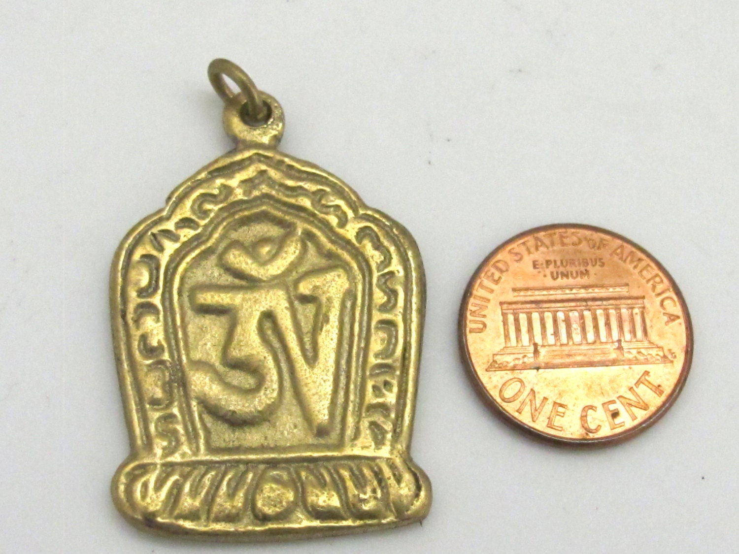 1 pendant - Beautiful Tibetan Om Brass pendant from Nepal - CP067