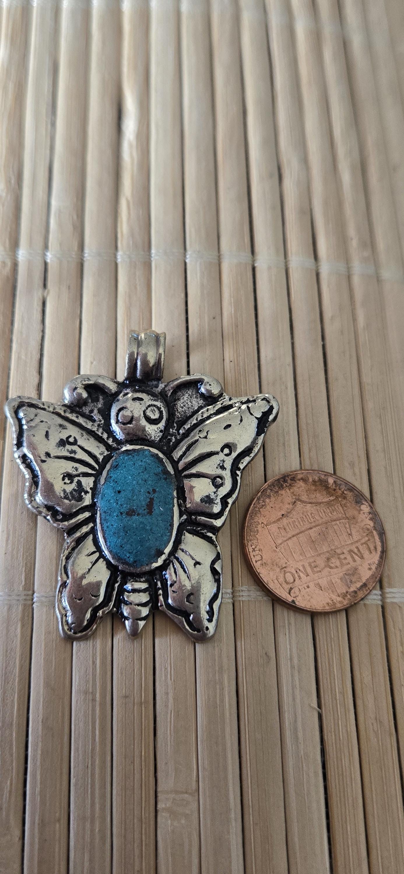 Tibetan silver Butterfly Pendant with Turquoise Inlay | in Nepal | Nature-Inspired Jewelry | Gift for Butterfly lovers PM003B