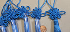 1 Piece - Long tassel silky blue color chinese infinity knot tassel charm supplies - 8.5 inches long - BD858C