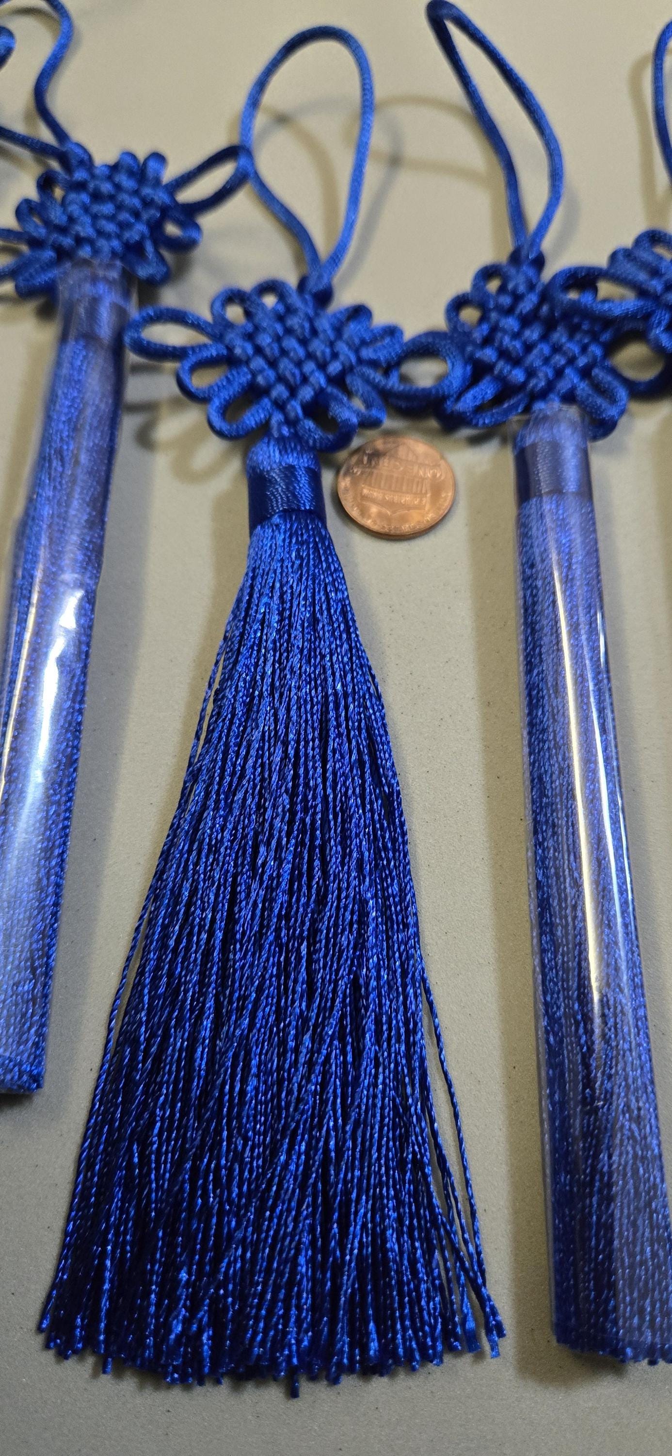 1 Piece - Long tassel silky navy blue color chinese infinity knot tassel charm supplies - 8.5 inches long - BD858D