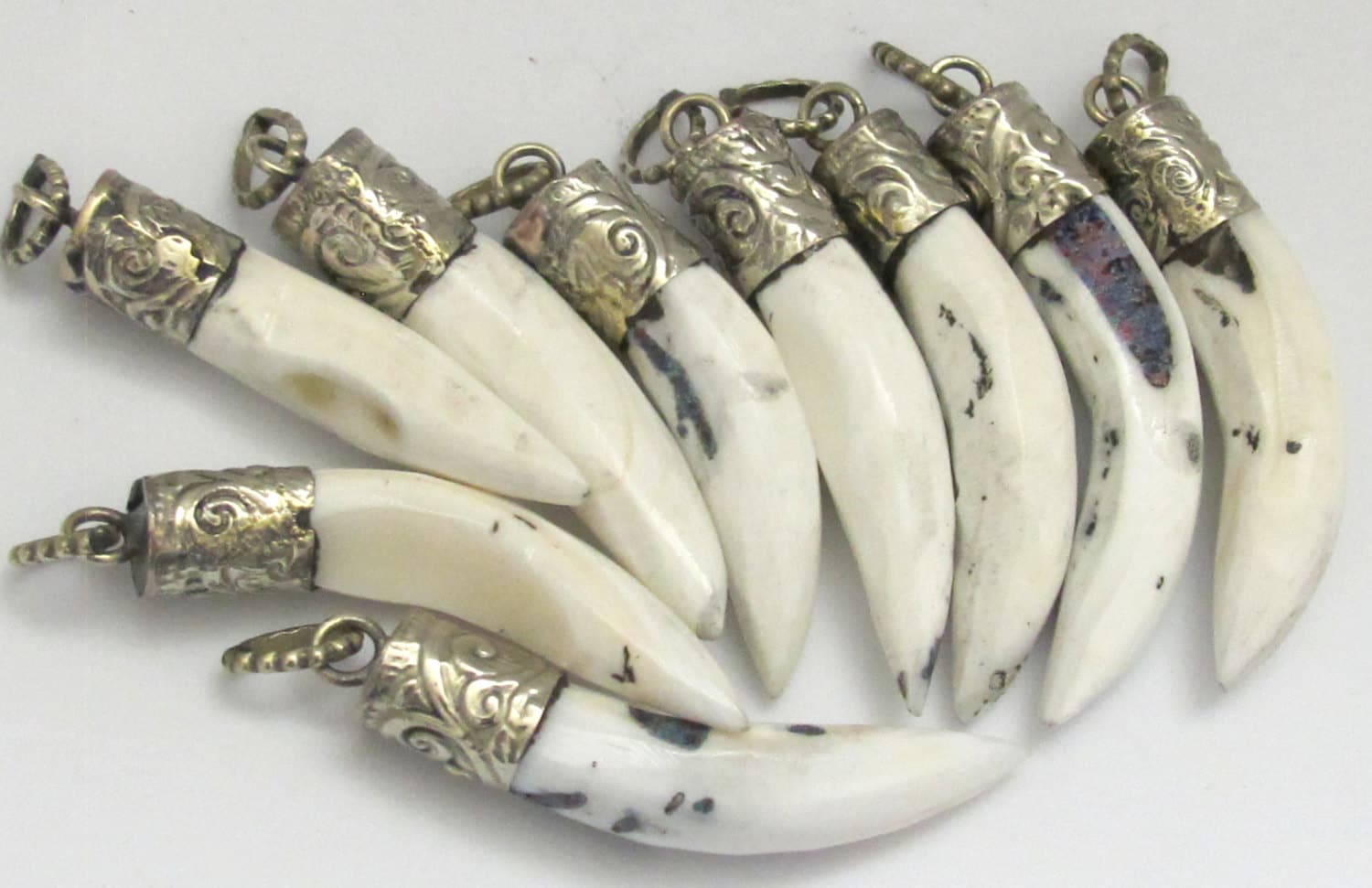 3 Pendants lot- Tibetan silver capped Naga Conch shell pendant - PM268