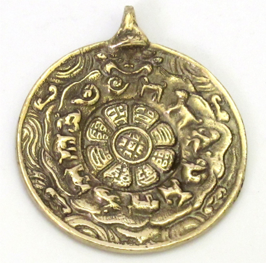 1 pendant - Large 58 mm wide Tibetan Om with calendar timeline wheel Solid Brass pendant - CP062