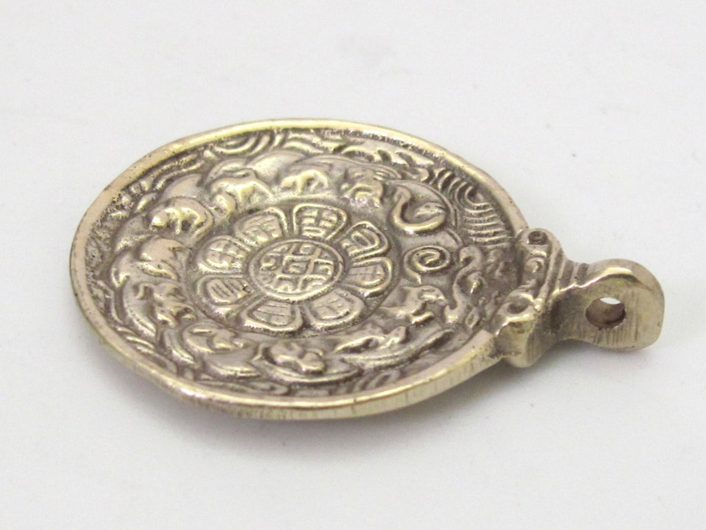 2 pendants - Medium 37 - 38 mm wide Tibetan Om with calendar timeline wheel Solid Brass pendant - CP059s