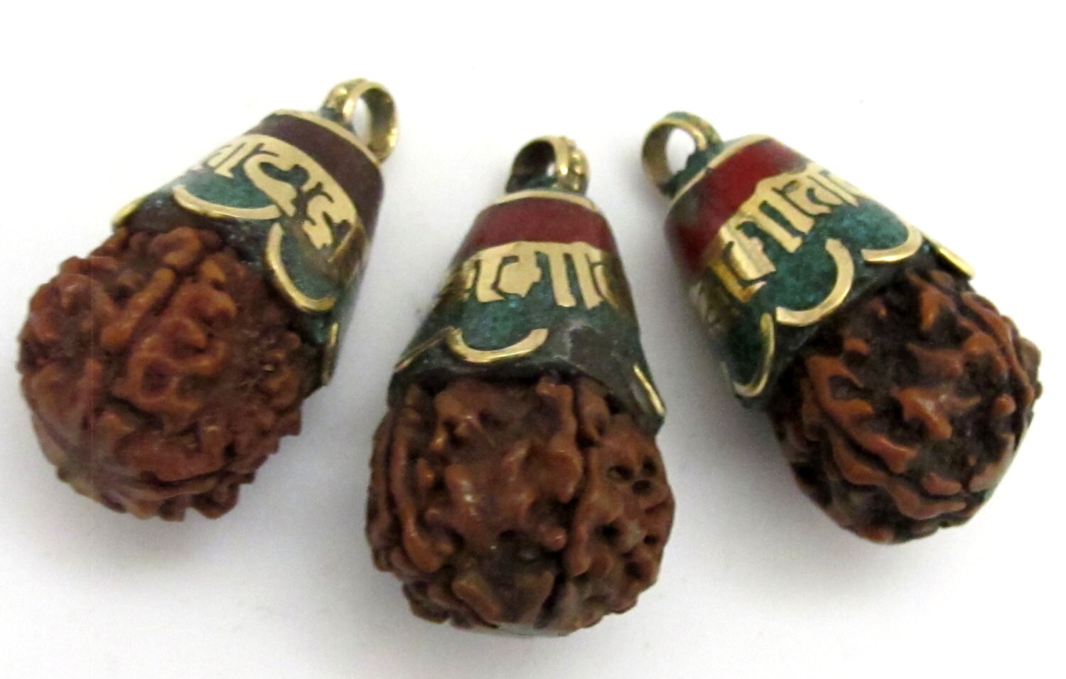 1 Pendant - Tibetan Om mantra Nepal natural Rudraksha seed capped drop pendant - PM269