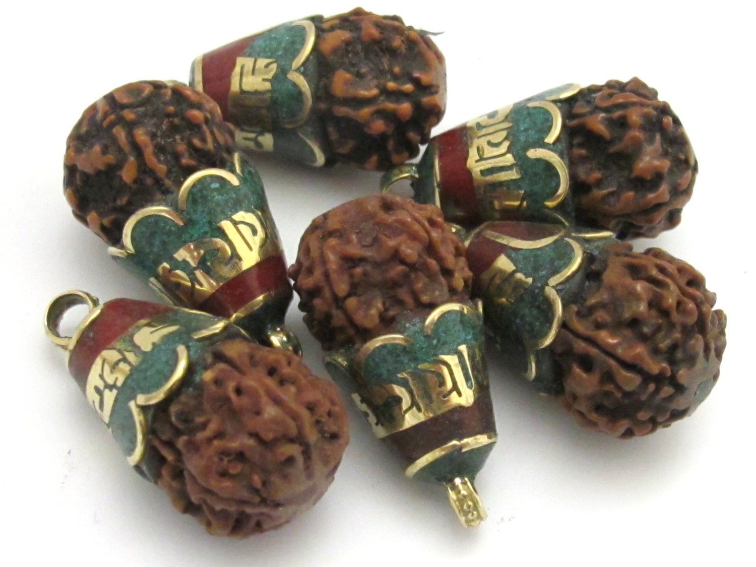 1 Pendant - Tibetan Om mantra Nepal natural Rudraksha seed capped drop pendant - PM269