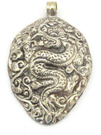 Tibetan silver repousse Dragon pendant with reverse side long dragon tail and head repousse - PM270D