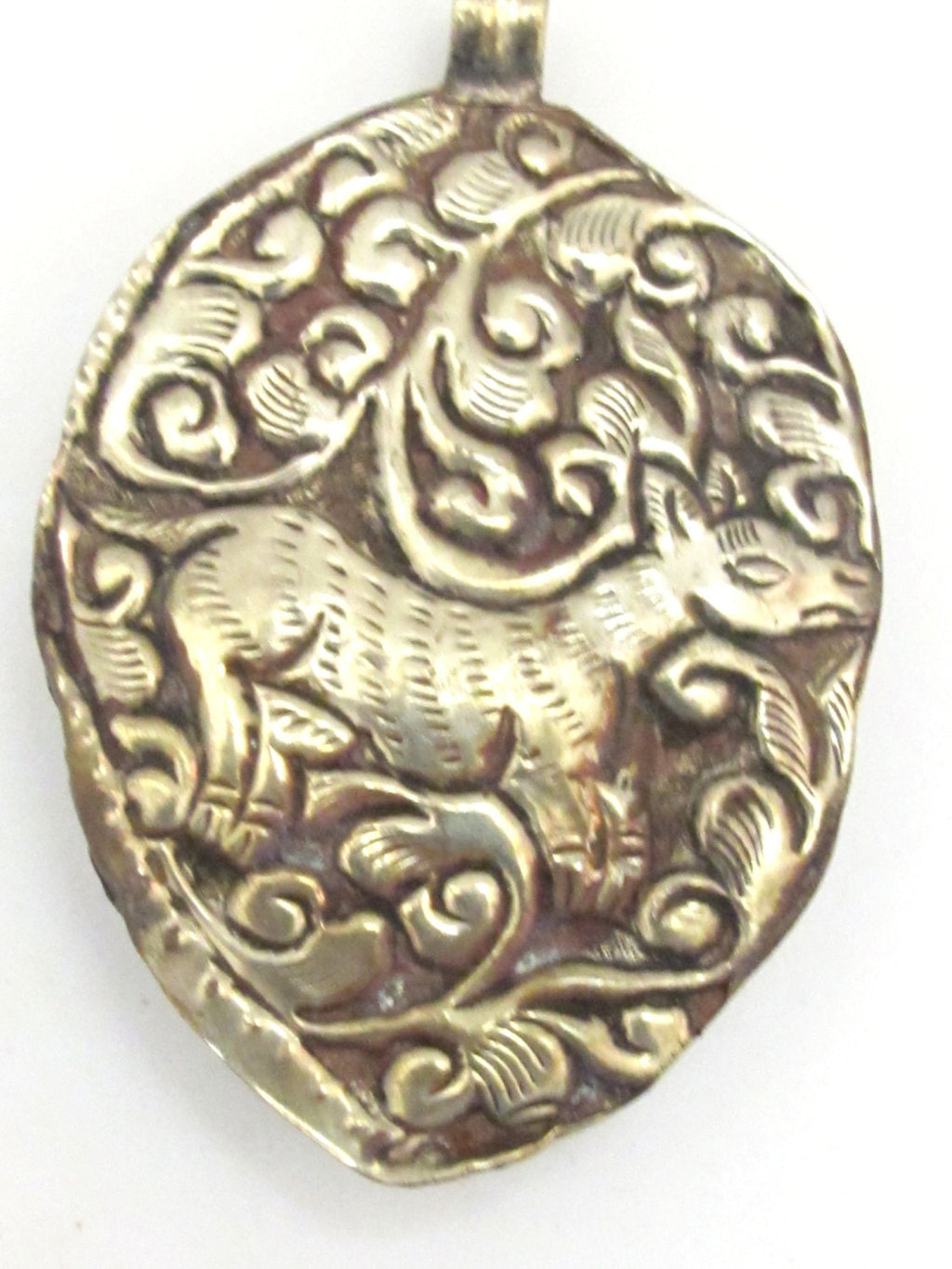 Tibetan silver repousse Dragon pendant with reverse side deer and floral repousse - PM270A