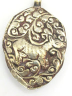 Tibetan silver repousse Dragon pendant with reverse side deer and floral repousse - PM270A