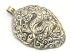 Tibetan silver repousse Dragon pendant with reverse side detailed deer and floral repousse - PM270G