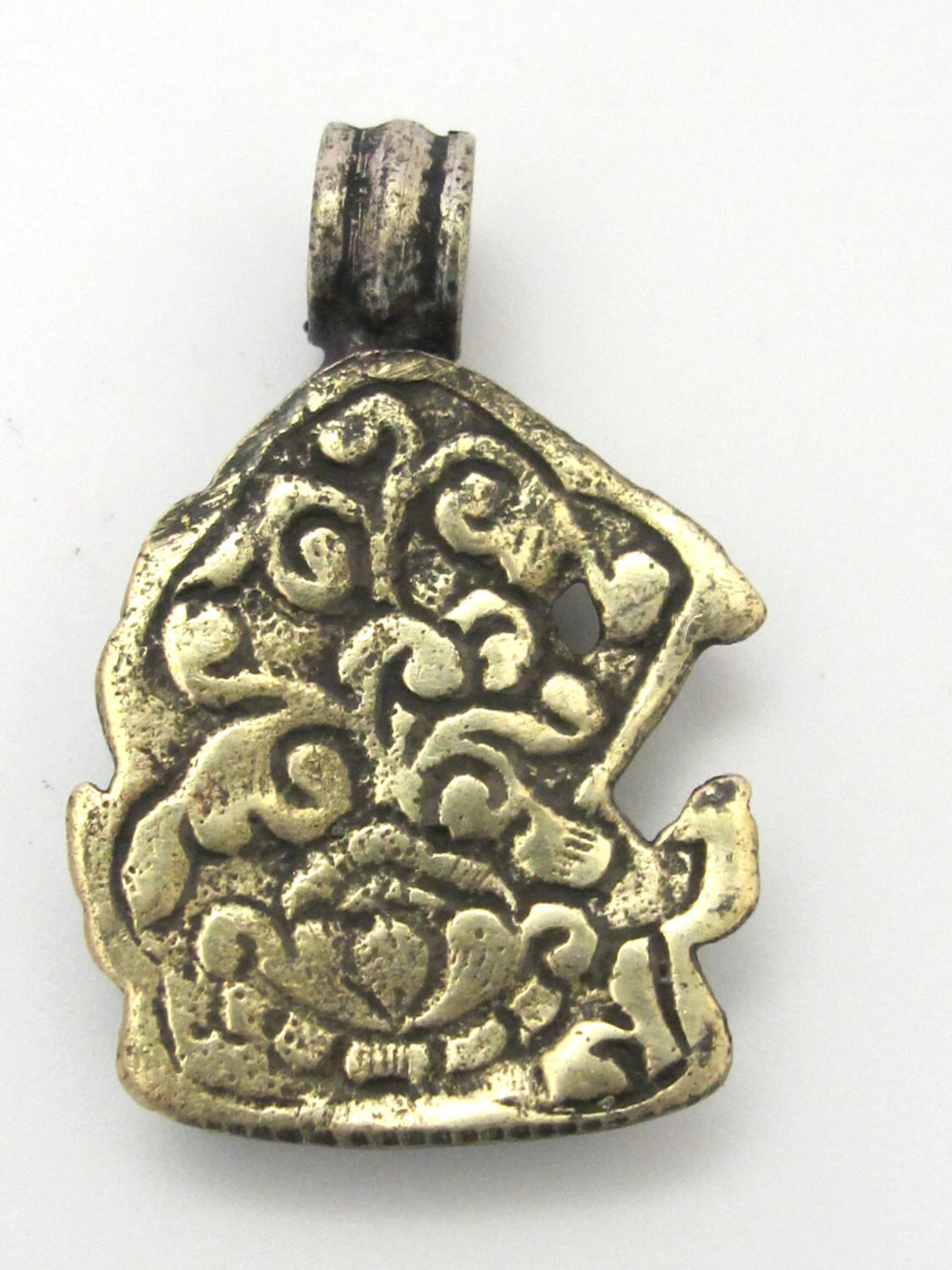 Tibetan solid Brass Manjushri pendant with reverse floral filigree from Nepal - CP070