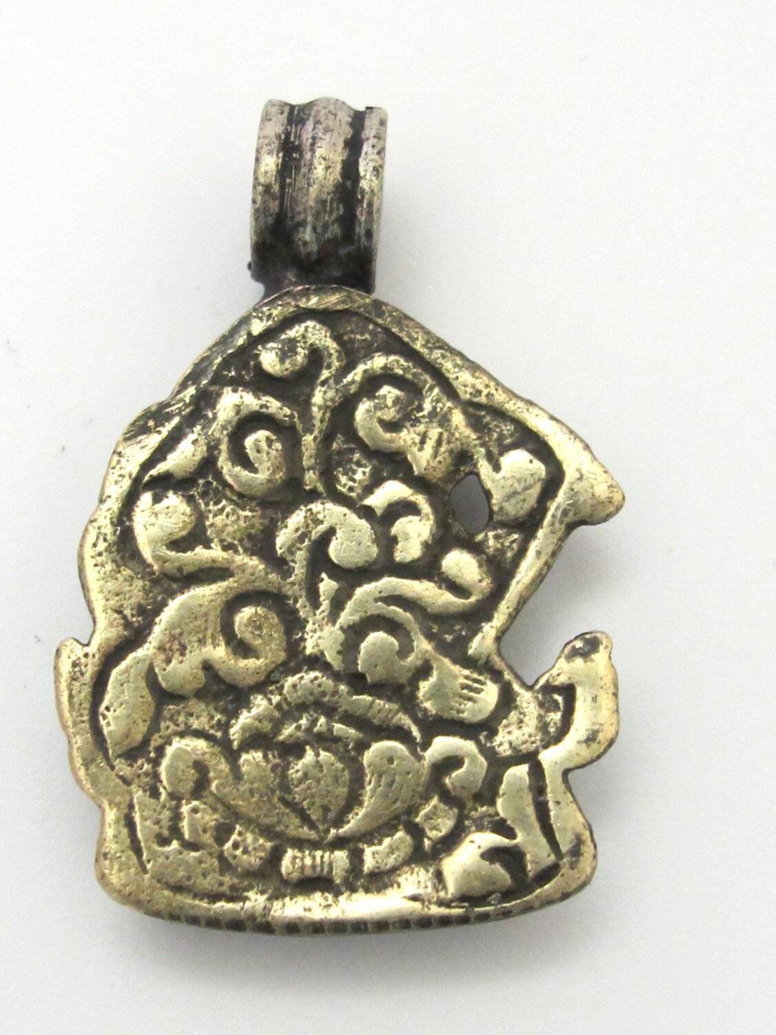 Tibetan solid Brass Manjushri pendant with reverse floral filigree from Nepal - CP070
