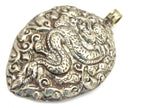 Tibetan silver repousse Dragon pendant with reverse side fish repousse - PM270H
