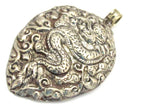 Tibetan silver repousse Dragon pendant with reverse side deer and floral repousse - PM270A