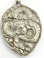 Tibetan silver repousse Dragon pendant with reverse side long dragon tail and head repousse - PM270D