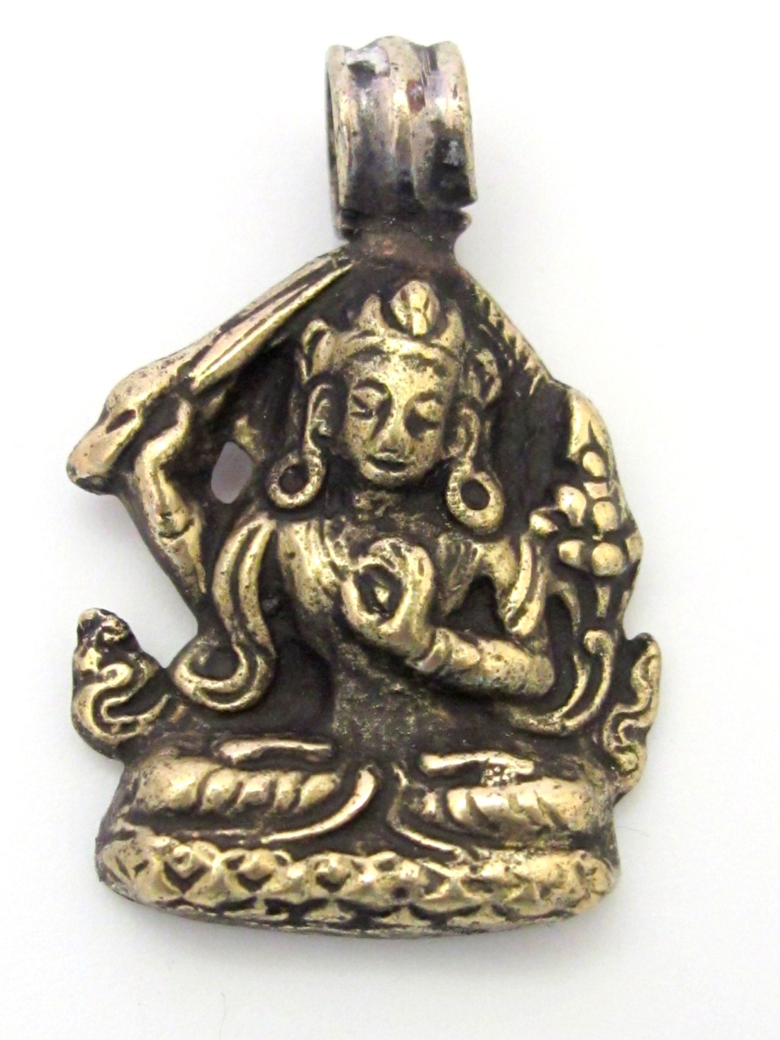 Tibetan solid Brass Manjushri pendant with reverse floral filigree from Nepal - CP070