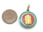 Small size Tibetan kalachakra mantra pendant with turquoise coral inlay - PM276B