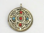 Tibetan dorje and mandala reversible brass filigree pendant - PM277