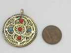 Tibetan dorje and mandala reversible brass filigree pendant - PM277