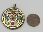 Tibetan dorje and mandala reversible brass filigree pendant - PM277