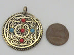 Tibetan dorje and mandala reversible brass filigree pendant - PM277
