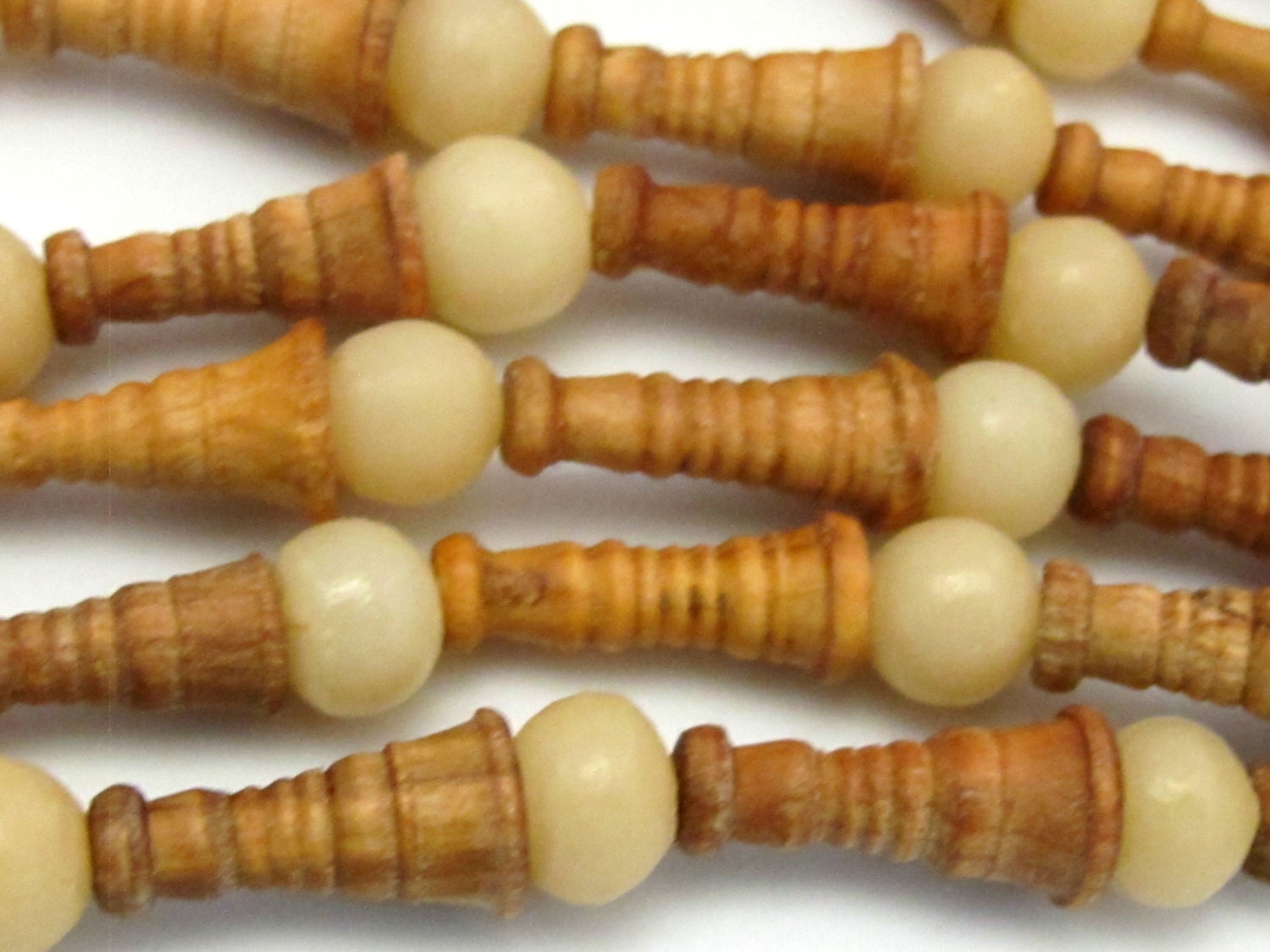 2 sets - Tibetan natural wood seed bead 2 hole round bead 8 - 9 mm size with cone shape column bead - GB004