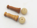 2 sets - Tibetan natural wood seed bead 2 hole round bead 8 - 9 mm size with cone shape column bead - GB004