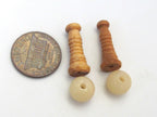 2 sets - Tibetan natural wood seed bead 2 hole round bead 8 - 9 mm size with cone shape column bead - GB004