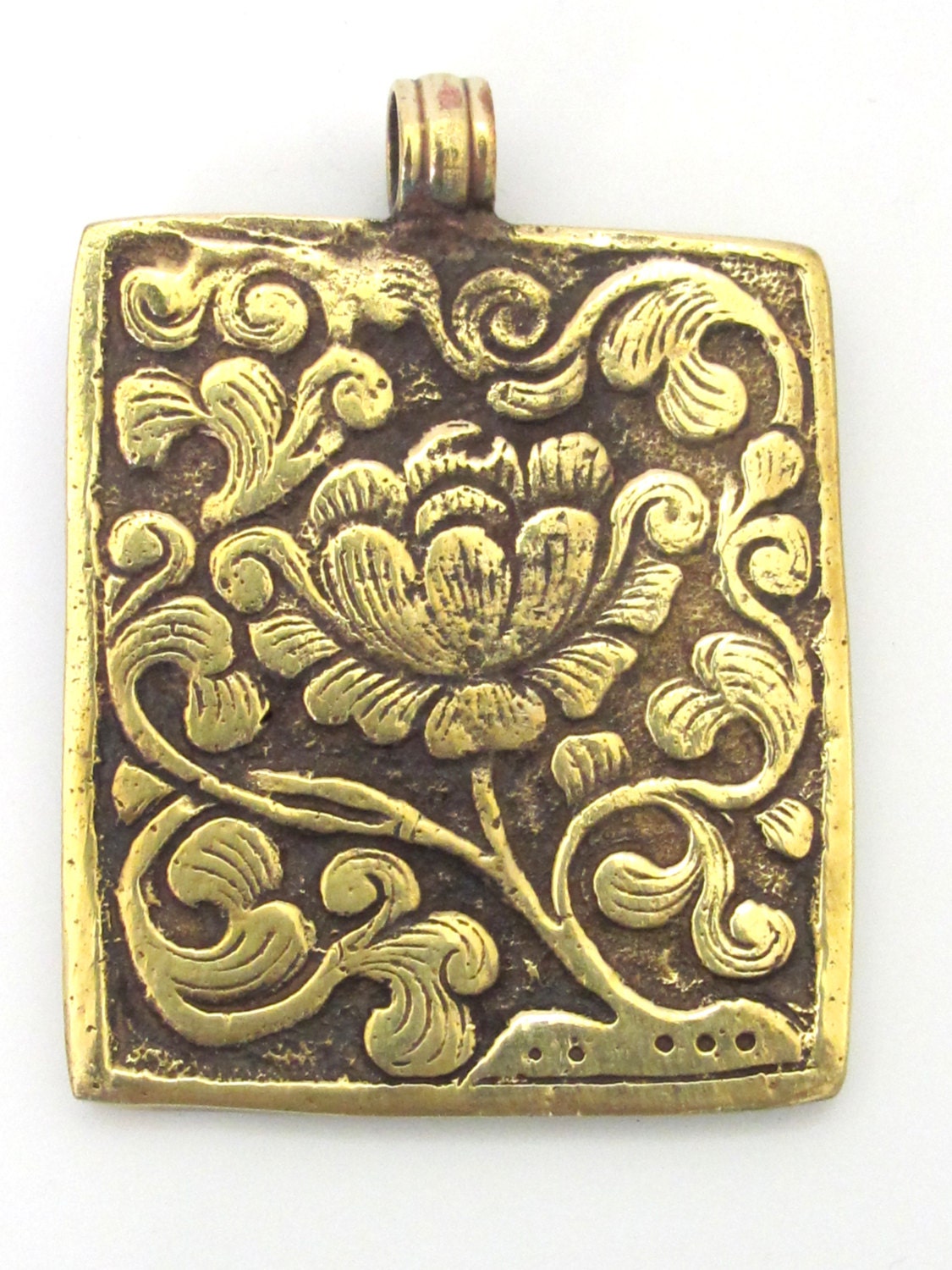 1 Pendant - Beautiful Reversible Tibetan solid Brass Mermaid pendant with reverse Lotus flower motif unique mermaid jewelry - CP073