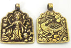 1 Pendant - Reversible ethnic forest deity brass pendant with reverse bird design from Nepal - CP074
