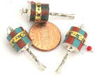 1 Charm - Small size Sterling silver spinnable prayer wheel om mantra pendant with turquoise coral and brass inlay- SP035B