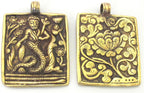 1 Pendant - Beautiful Reversible Tibetan solid Brass Mermaid pendant with reverse Lotus flower motif unique mermaid jewelry - CP073
