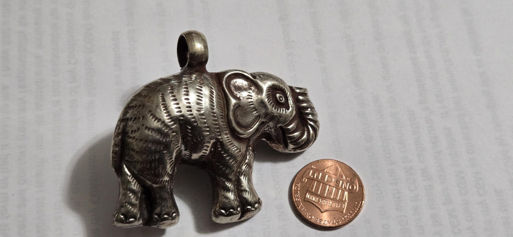 Elephant Pendant with white Pearl Inlay | Repousse Design | Large animal Nepal Pendant for Jewelry Making PM438T1