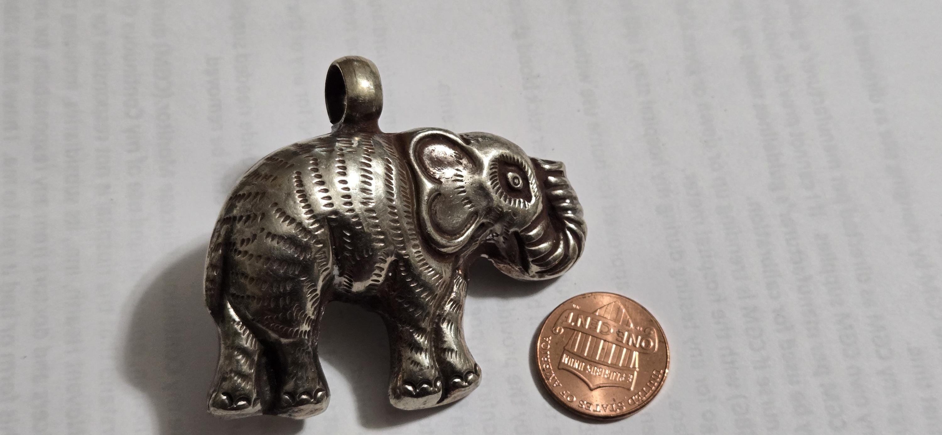 Elephant Pendant with white Pearl Inlay | Repousse Design | Large animal Nepal Pendant for Jewelry Making PM438T1