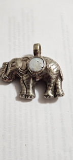 Nepal animal jewelry Elephant Pendant with white Pearl Inlay | Repousse Design | Large animal Nepal Pendant for Jewelry Making PM438T2