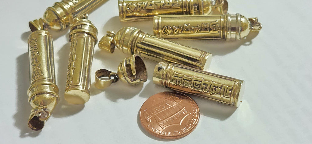 1 Pendant - Tibetan om mantra brass finish small size ghau bottle amulet prayer box pendant from Nepal - PM402A